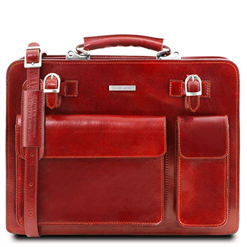 Tuscany Leather Venezia Porta Folios en Piel con 2 Compartimentos y Cierre de Cremallera Rojo