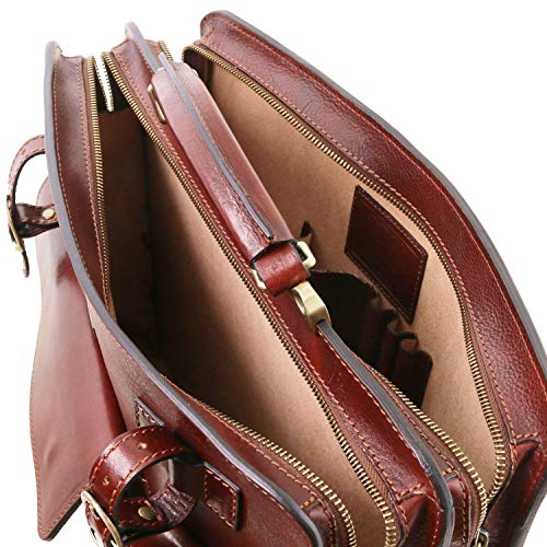 Tuscany Leather Venezia Porta Folios en Piel con 2 Compartimentos y Cierre de Cremallera Rojo