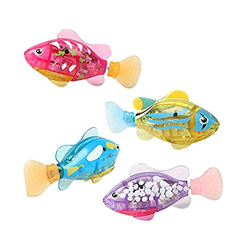 Twshiny Robofish - Juego de 4 juguetes de pescado activados con pilas, regalo infantil