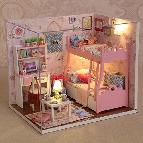 Txyk Cabañas de Madera de Bricolaje Casa de muñecas en Miniatura con Muebles Hechos a Mano Dormitorio de Princesa con LED para niños y Adolescentes 15.1 x 11.6 x 13.1cm