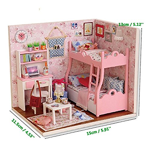 Txyk Cabañas de Madera de Bricolaje Casa de muñecas en Miniatura con Muebles Hechos a Mano Dormitorio de Princesa con LED para niños y Adolescentes 15.1 x 11.6 x 13.1cm