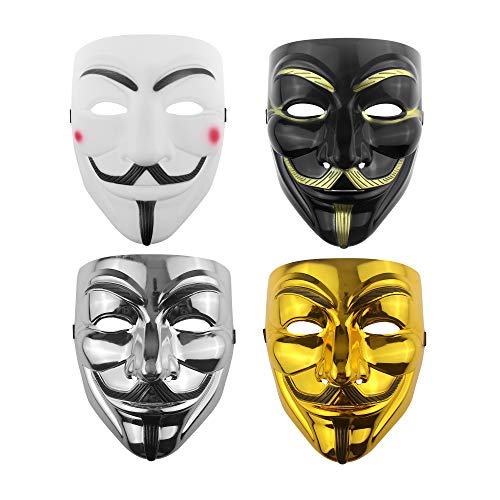 Udekit Hacker Máscara V para Vendetta Máscara Anónimo para Disfraz De Halloween Cosplay Accesorios Fiesta Props (4Piezas/Set)