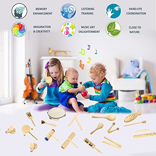 Ulifeme Instrumentos Músicales Infantiles, 27pcs Percusion Musicales Madera Set para Infantil, Niños y Bebe, Madera 100% Puro de Juguete Musical, Kit de Ritmo de Percusión Premium + Bolsa de Algodón