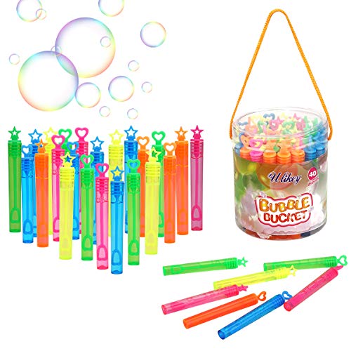 Ulikey 40 PCS Pompas de Jabón de 5 Colores Varitas, Varita de Burbuja, Tubos para Crear Burbujas de Jabon, Surtidos Pompas Jabon para Favores De Fiesta, Juguetes para Niños Exterior Interior