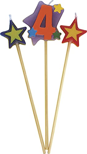 Unique Party 34044 - Velas de Cumpleaños con Forma de Estrella - Número 4 - Conjunto de 3