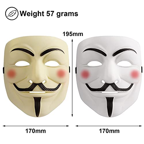 UNOLIGA Halloween Anonymous Mask, 2pcs Mascara V de Vendetta para Adultos, Mascara Hacker, Caretas para Carnaval Disfraz de Halloween Cosplay Accesorios Fiesta Props (Blanco, Beige)