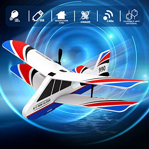 Ushining Avión de Control Remoto, Avión RC Recargable de 2,4 GHz con Giroscopio Incorporado Material Ligero y Duradero, Fácil de Volar, Regalos Juguete para 8 a 14 Años Niños y Niñas (990)