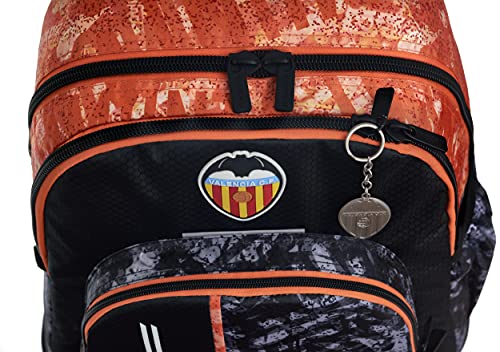 Valencia CF Mochila Escolar Juvenil Tres Compartimentos Doble Cremallera – Medidas 32x44x14 cm Color Negro (Vball)