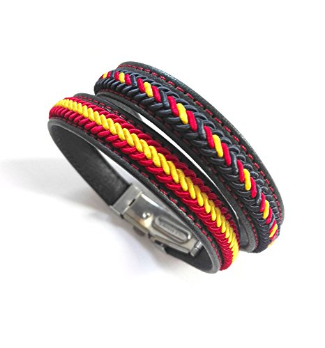 Vendopolis Pack DE 2 Pulsera DE Cuero con Trenzado EN Hilo Bandera DE ESPAÑA con Cierre METALICO