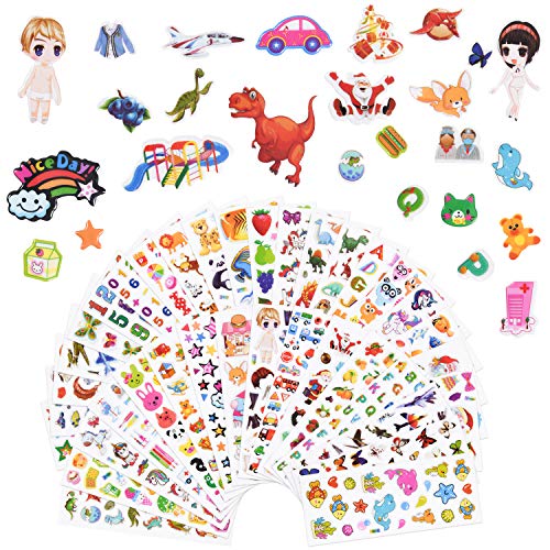 Vicloon Pegatinas para Niños 1000+3D Puffy Pegatinas, 38 Hojas Pegatinas Infantiles para Gratificantes Regalos Scrapbooking Que Incluye Animales, Dinosaurios, Chica de Vestir y Más (38 Hojas)