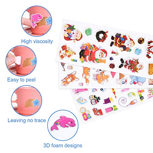 Vicloon Pegatinas para Niños 1000+3D Puffy Pegatinas, 38 Hojas Pegatinas Infantiles para Gratificantes Regalos Scrapbooking Que Incluye Animales, Dinosaurios, Chica de Vestir y Más (38 Hojas)