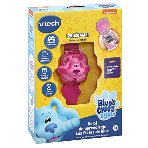 VTech-123-611767 VTech-¡Las Pistas de Blue y tú Reloj de aprendizaje, juguete educativo para niños +3 años, voces originales de la serie, color rosa, versión ESP (3480-611767)