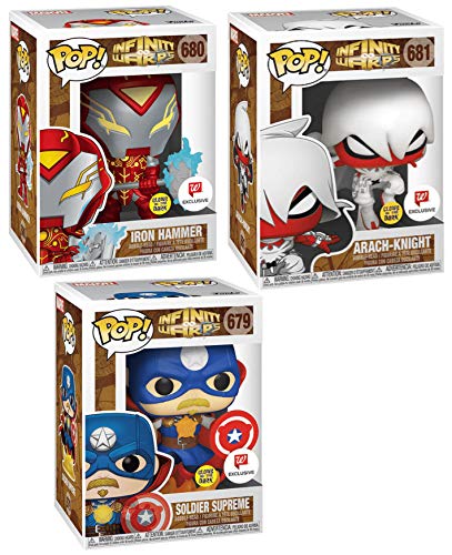 Warped Heroes Exclusive Pop! Figures Infinity Warps Bundled with Marvel Iron Hammer Glow in The Dark + Soldier Supreme + Arach-Knight 3 Items