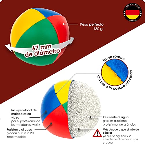 Weidebach Juego de 3 Pelotas de Malabares de Calidad Ø 67 mm y 130 g de Peso - Bolas de Malabares, con Relleno de granulado Insensible al Agua y Cuero Artificial Duradero, Juego de Malabares