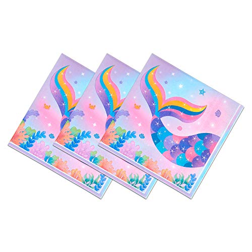 WERNNSAI Mágico Sirena Suministros para la Fiesta - 48 Piezas Sirena Sparkle Platos y Servilletas Papel Cena Postre Placas De Torta Cumpleaños Piscina Fiesta de Verano Sirve 16 Invitados