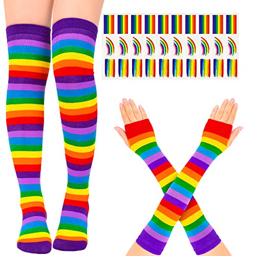 Whaline - Juego de calcetines para mujer, diseño de arco iris, con 30 tatuajes de orgullo gay