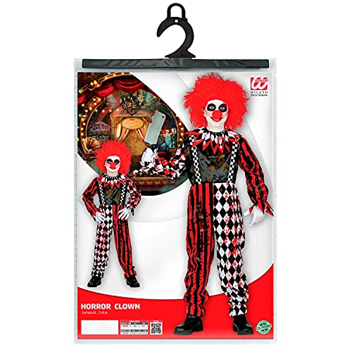 WIDMANN - Disfraz infantil de payaso asesino, mono con cuello, engrasado en sangre, a cuadros, rayas, terror, psicótico, asesino, disfraz, fiesta temática, carnaval, Halloween (52515)