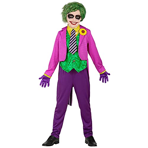 WIDMANN - Disfraz infantil de payaso con camisa y chaleco, pantalones, corbata, guantes, joker, psicótico, asesino, disfraz, fiesta temática, carnaval, Halloween.