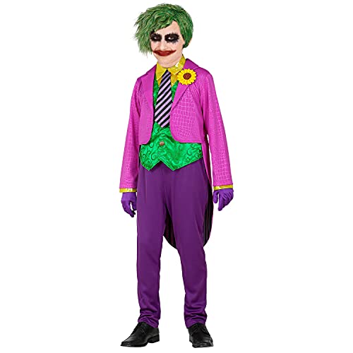 WIDMANN - Disfraz infantil de payaso con camisa y chaleco, pantalones, corbata, guantes, joker, psicótico, asesino, disfraz, fiesta temática, carnaval, Halloween.