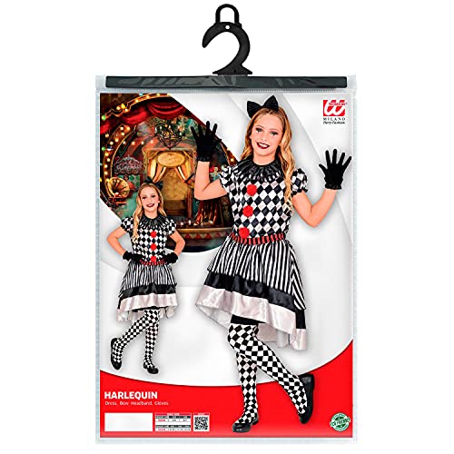 WIDMANN - Disfraz infantil retro de lown, vestido con cuello de payaso, lazo, guantes, fiesta temática, carnaval, Halloween.