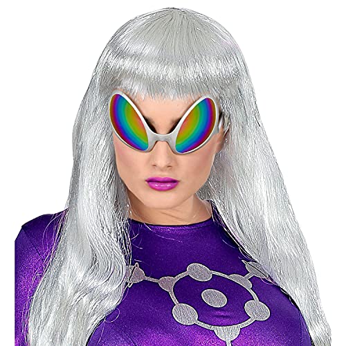 WIDMANN Widmann-68596 68596 – Gafas de alien, plata con cristales de colores, espacio espacial, carnaval, fiesta temática, multicolor, talla única