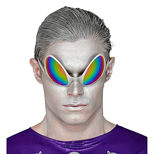 WIDMANN Widmann-68596 68596 – Gafas de alien, plata con cristales de colores, espacio espacial, carnaval, fiesta temática, multicolor, talla única