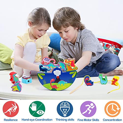 WolinTek Juguete Apilable Dinosaurio de Madera,Montessori Juguetes de Madera, Apilable de Bloques Infantil de Madera, Juego de Educativos Montessori Regalos para Niños Niñas de 3 4 5 Años