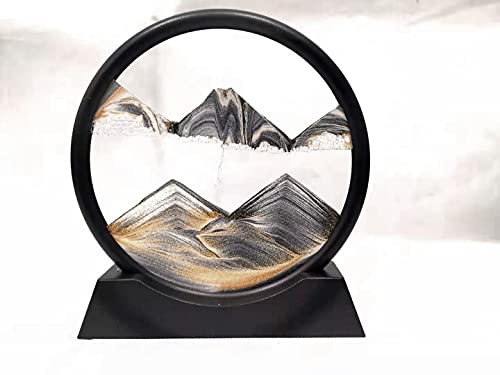 YAIHE Moving Sand Art Picture Round Frame Sandscapes in Motion Fluyendo arte Blue Ocean Deep Sea Sand Art creation Relajante Juguete Concentración de escritorio