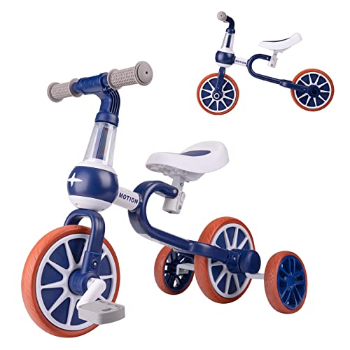 YGJT YGJT Triciclo Bebe Bicicleta Niño 1-4 Años Correpasillos de Equilibrio 3 en 1 Triciclos Bebes con Pedales con 4 Ruedas para Niños Regalos Originales Niña Cumpleaños (Azul)