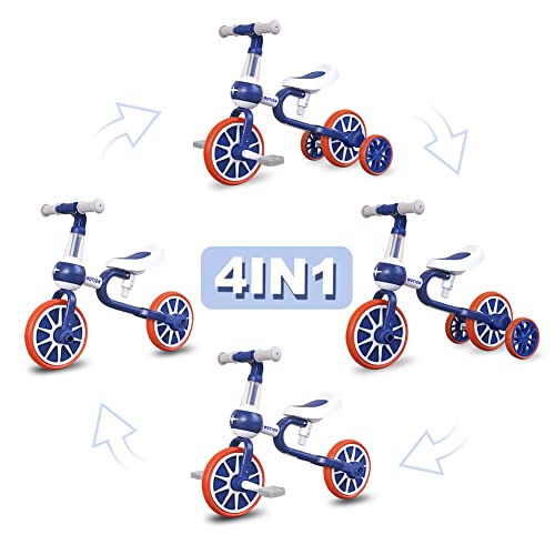 YGJT YGJT Triciclo Bebe Bicicleta Niño 1-4 Años Correpasillos de Equilibrio 3 en 1 Triciclos Bebes con Pedales con 4 Ruedas para Niños Regalos Originales Niña Cumpleaños (Azul)