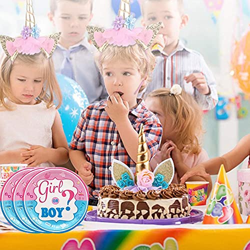 Yhuasia Vajilla de Fiesta para Niño o Niña, 51 Piezas Vajilla Niño Niña, Vajilla para Revelar el Género del Bebé, Platos, Tazas, Tenedor, Servilletas, Pancartas, para Suministros Fiestas Baby Shower