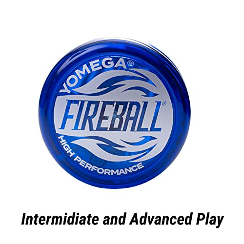 Yomega Fireball - Yoyó transeje de Respuesta Profesional, Ideal para niños y Principiantes Que Quieren Hacer Trucos como los Profesionales + 2 cueras Extra (Azul)