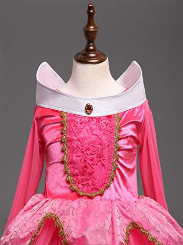 YOSICIL Disfraz de Bella Disfraces de Princesa Aurora Manga Larga Vestido de Princesa de Bella Durmiente Disfraz Accesorios Traje de Fiesta Carnaval Cumpleaños Regalo Navidad Halloween,Rosa 110