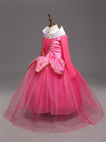 YOSICIL Disfraz de Bella Disfraces de Princesa Aurora Manga Larga Vestido de Princesa de Bella Durmiente Disfraz Accesorios Traje de Fiesta Carnaval Cumpleaños Regalo Navidad Halloween,Rosa 130