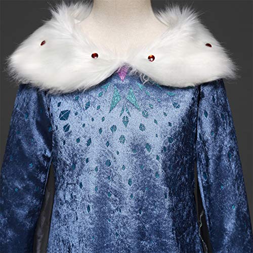 YOSICIL Niñas Cosplay Vestido de Princesa Elsa con Capa Vestido de Frozen Manga Larga Vestido Largo Disfraz Azul Dulce Disfraz Ceremonia de Fiesta Halloween Navidad 3-9 años 100-150cm,Azul 140