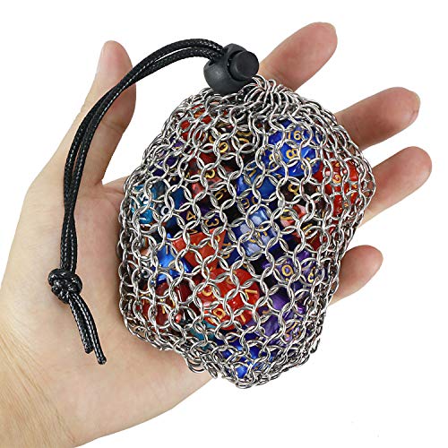 YOUSHARES Drawstring Game Dice Bag - Bolsa de Dados DND Chainmail de Acero Inoxidable para Dados Poliédricos de Metal Set de Dados