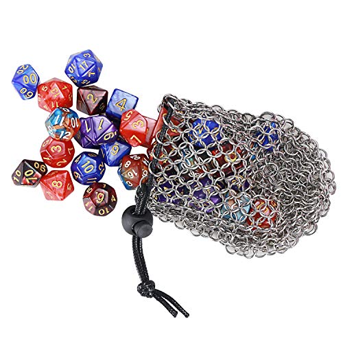 YOUSHARES Drawstring Game Dice Bag - Bolsa de Dados DND Chainmail de Acero Inoxidable para Dados Poliédricos de Metal Set de Dados