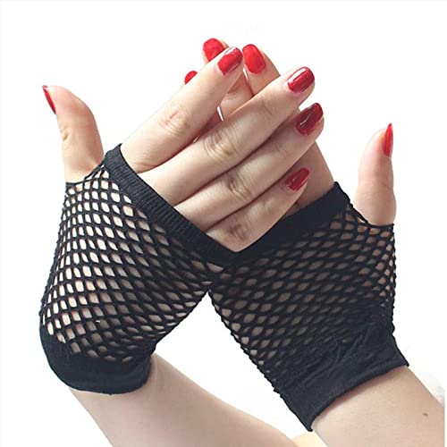 1 par de guantes de red, guantes de malla, guantes de red con codo sin dedos, guantes de malla para la noche de disfraces de los años 80. Artículos de fiesta 1PCS Short Fishnet Fingerless Gloves