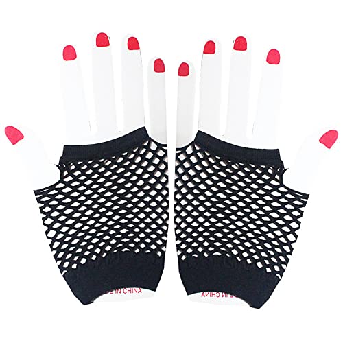 1 par de guantes de red, guantes de malla, guantes de red con codo sin dedos, guantes de malla para la noche de disfraces de los años 80. Artículos de fiesta 1PCS Short Fishnet Fingerless Gloves