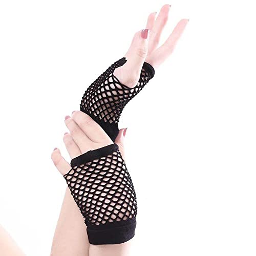 1 par de guantes de red, guantes de malla, guantes de red con codo sin dedos, guantes de malla para la noche de disfraces de los años 80. Artículos de fiesta 1PCS Short Fishnet Fingerless Gloves