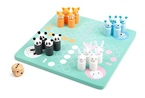 11462 Ludo Ositos de Madera, Small Foot, Juego de salón de Colores con Figuras de Animales.