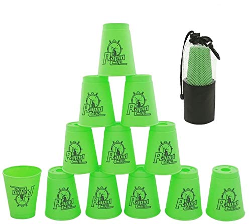 12 vasos apilables, apilado de vasos como deporte, entrenamiento, juego de velocidad, desafío de competencia en fiestas (verde)