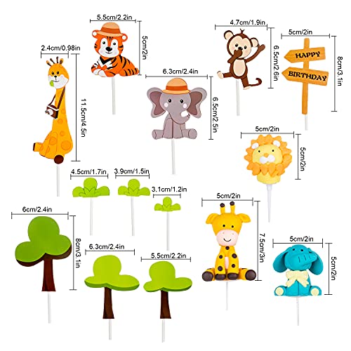 14 piezas de animales del bosque decoración de la torta de la selva zoo lion cupcake topper jungle cake topper plug palillo de dientes para bebés niños niño decoración de la fiesta de cumpleaños