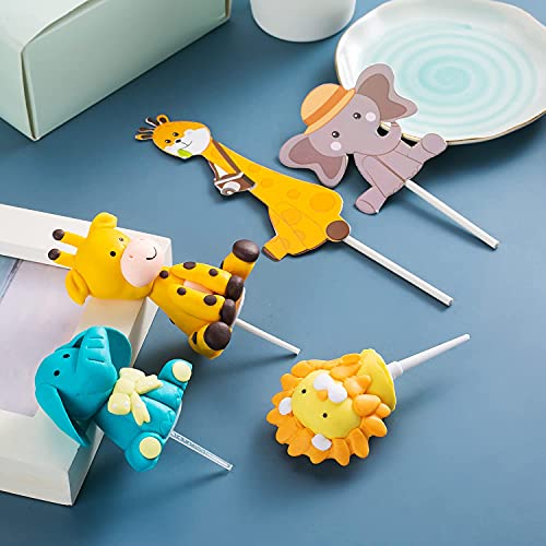 14 piezas de animales del bosque decoración de la torta de la selva zoo lion cupcake topper jungle cake topper plug palillo de dientes para bebés niños niño decoración de la fiesta de cumpleaños