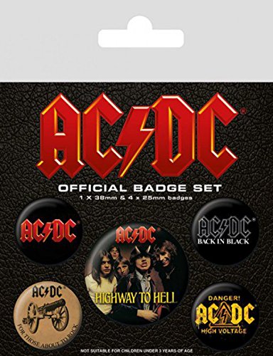 1art1 AC/DC - Highway To Hell, 1 X 38mm Y 4 X 25mm Chapas Set De Chapas (15 x 10cm)