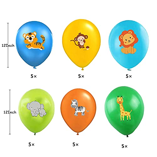 30 piezas color pastel Globos animales de la selva kit,colores impresos látex natural Globo helio inflables safari wild jungla zoo para infantil niña niño chica chico decoración de fiesta cumpleaños