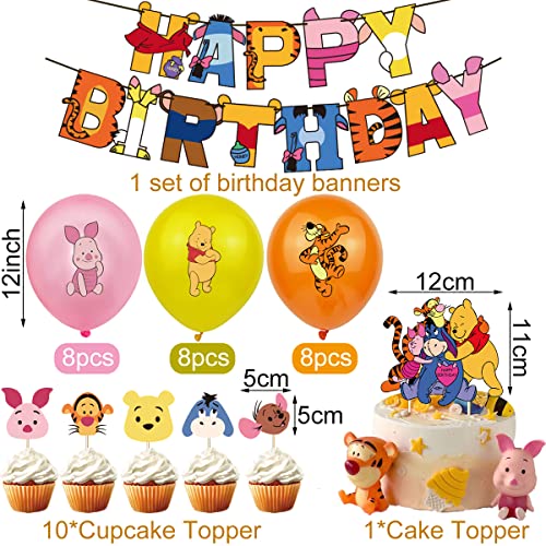 36Pcs Fiesta Cumpleaños Winnie - simyron Winnie The Pooh Decoración, Incluye Winnie The Pooh Globos Banner Cake Topper Suministros Fiesta para Niños