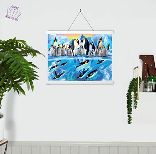 3D LiveLife Lenticular Cuadros Decoración - Pingüinos al agua de Deluxebase. Poster 3D sin marco de invierno. Obra de arte original con licencia del reconocido artista, Michael Searle