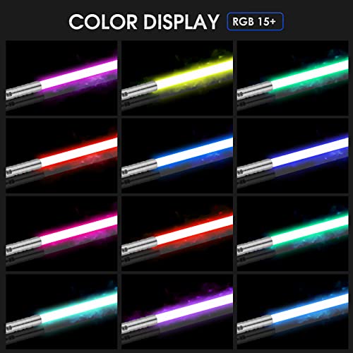 4YANG Sable de luz con Mango de Metal RGB 15 Colores Intercambiables,7 Juegos de Modos de Efectos de Sonido Metal Aluminio Hilt Force FX Lightsaber Duel Light Sabres