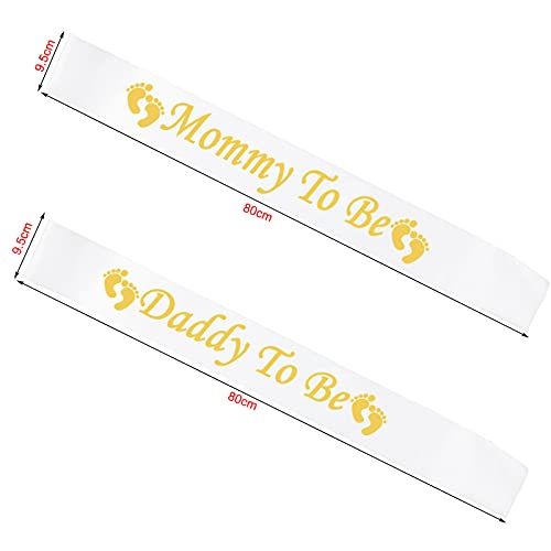 5 Pcs Banda para Baby Shower Mommy to Be Sash Faja Fajín de Satén Mum to be Futura Mama Daddy to Be Pin para Bautizo Baby Shower